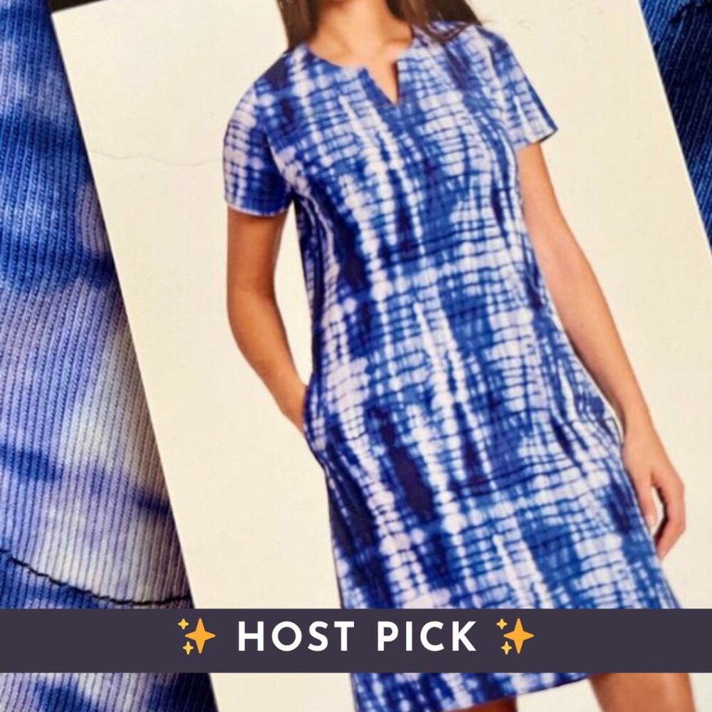 NWT ♡ Ellen Tracy ♡ Relaxed Indigo Tie-dye Jersey dress (w pockets!)
